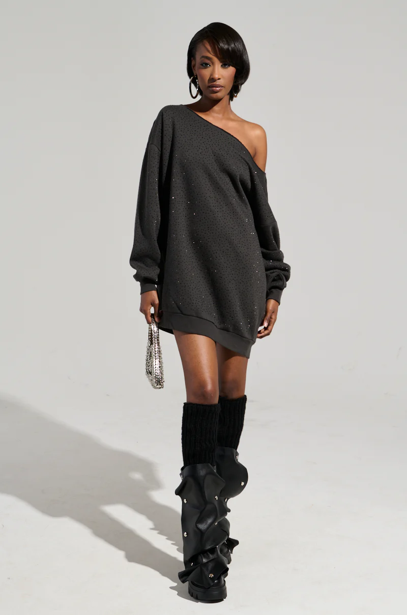 STREET STYLE OVERSIZED RHINESTONE SWEATSHIRT DRESS - Image 5