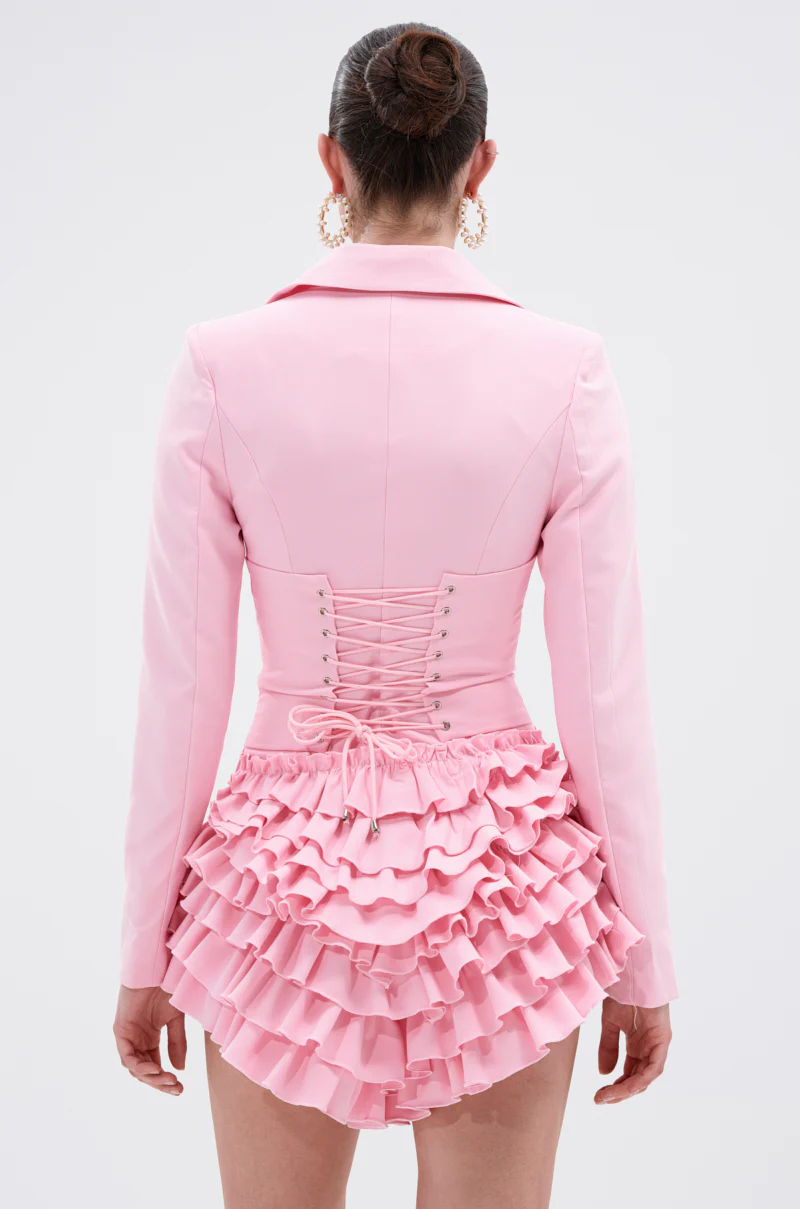 STRICTLY BUSINESS BLAZER ROMPER IN PINK - Image 3