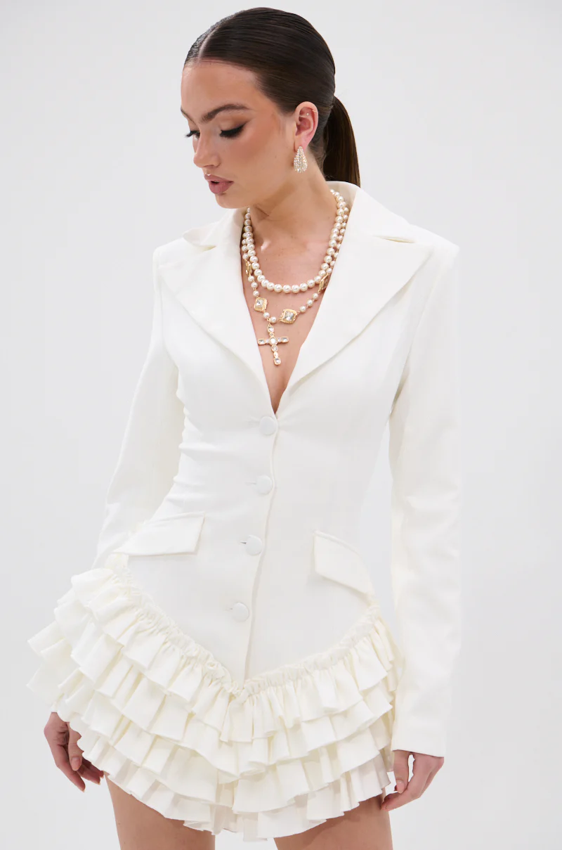 STRICTLY BUSINESS BLAZER ROMPER IN WHITE