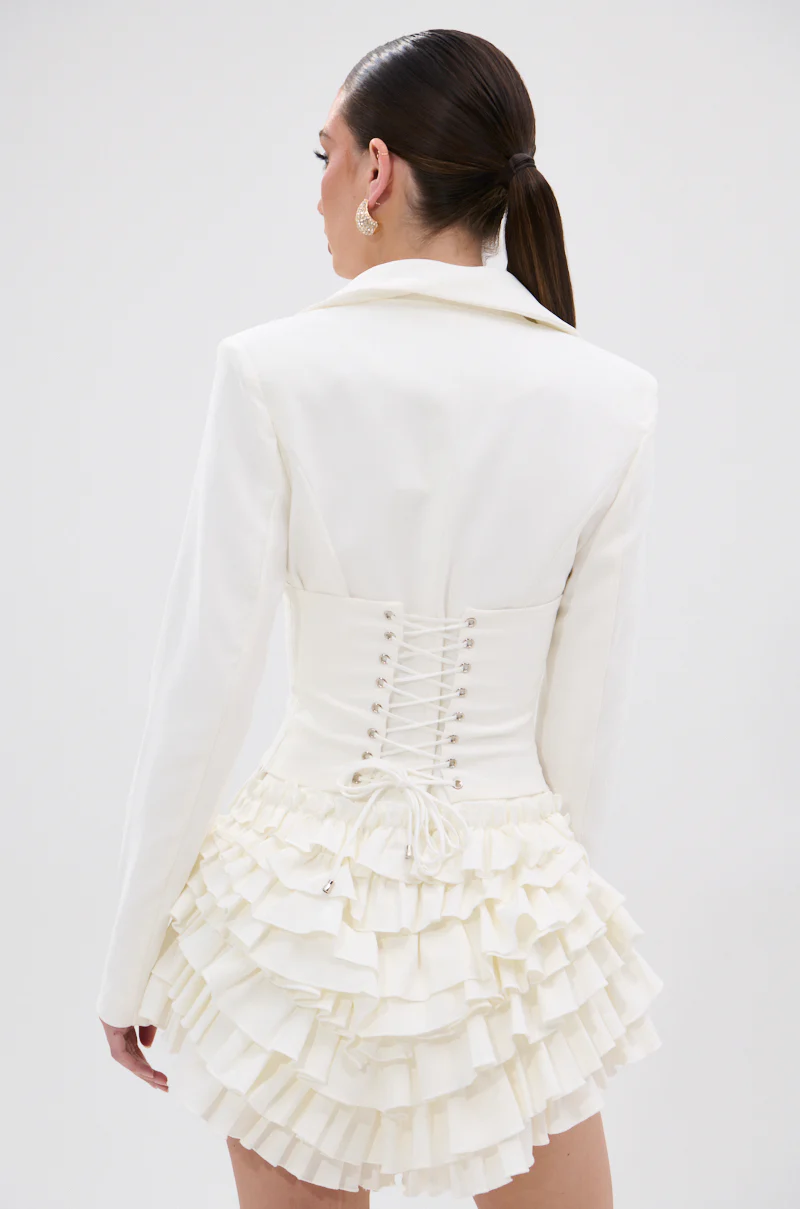 STRICTLY BUSINESS BLAZER ROMPER IN WHITE - Image 6
