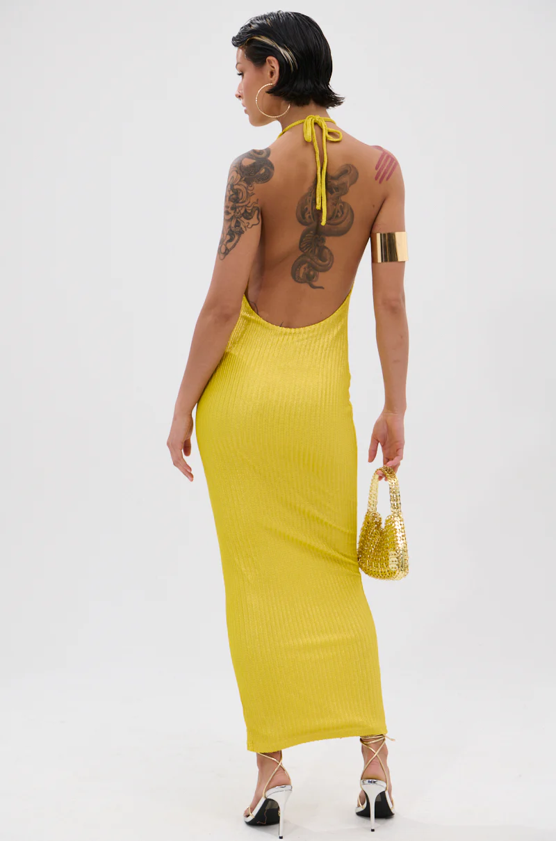 STRUCK GOLD METALLIC MIDI DRESS IN YELLOW - Image 3
