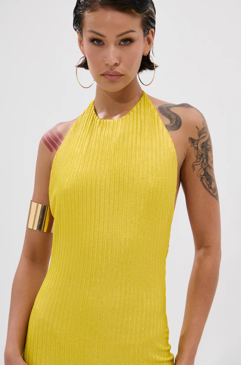 STRUCK GOLD METALLIC MIDI DRESS IN YELLOW - Image 5