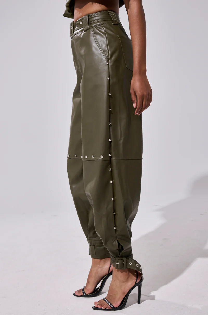 STUDDED FAUX LEATHER BELTED PANT - Image 5