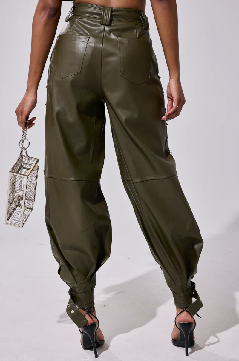 STUDDED FAUX LEATHER BELTED PANT - Image 6