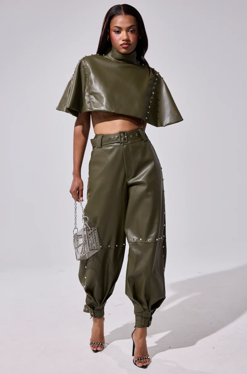 STUDDED FAUX LEATHER BELTED PANT - Image 7
