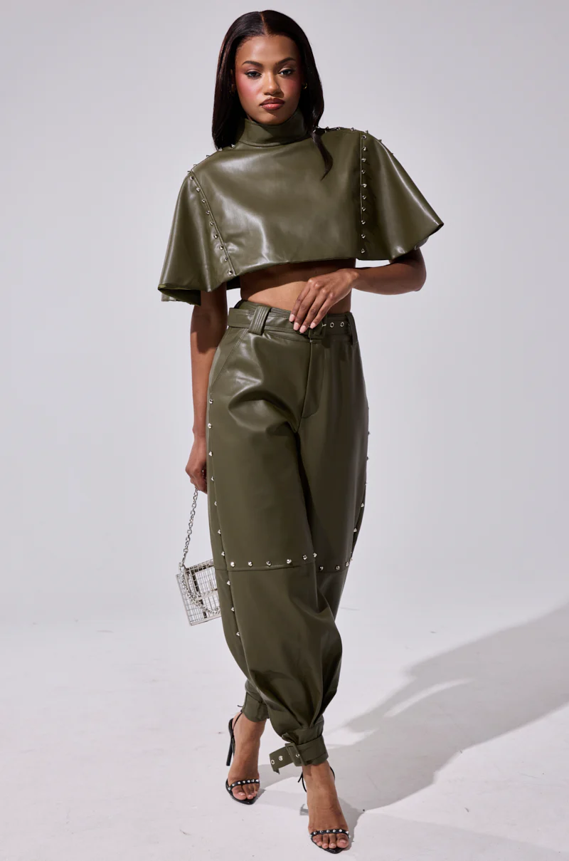STUDDED FAUX LEATHER BELTED PANT - Image 8