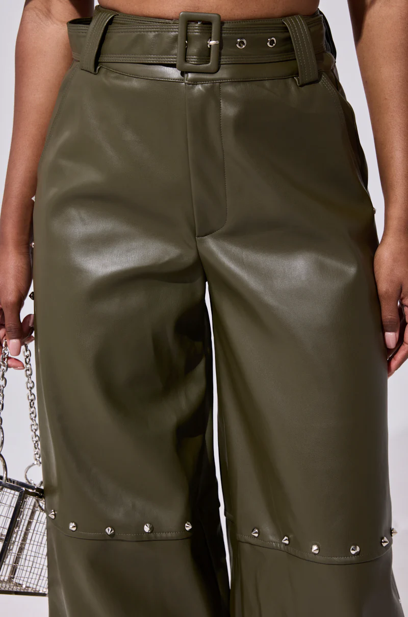 STUDDED FAUX LEATHER BELTED PANT - Image 9