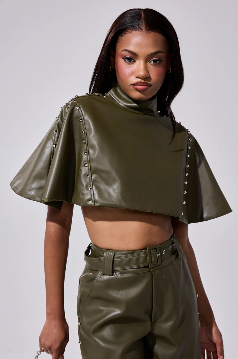 STUDDED FAUX LEATHER CAPE - Image 2