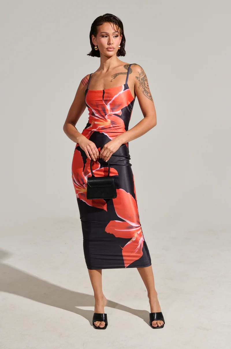 SUMMER LOVIN FLORAL SATIN MIDI DRESS - Image 2