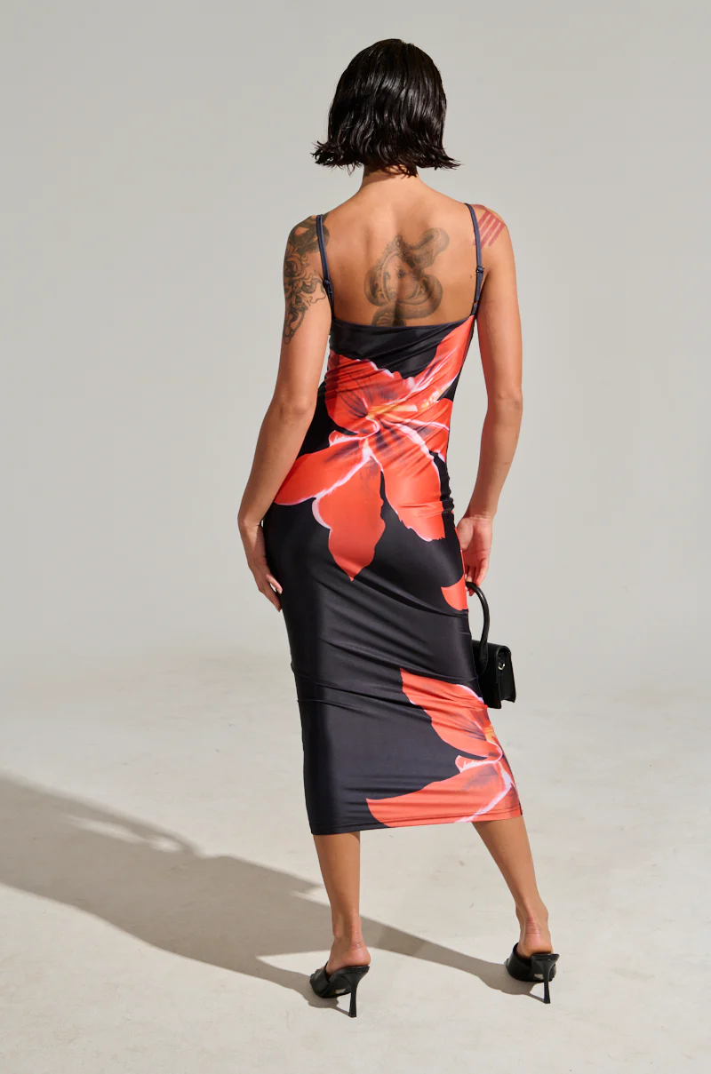 SUMMER LOVIN FLORAL SATIN MIDI DRESS - Image 4