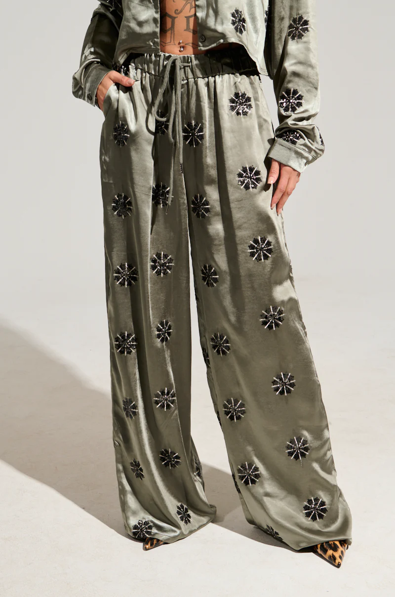 SUNSET DREAMS SATIN PANT IN SAGE - Image 2