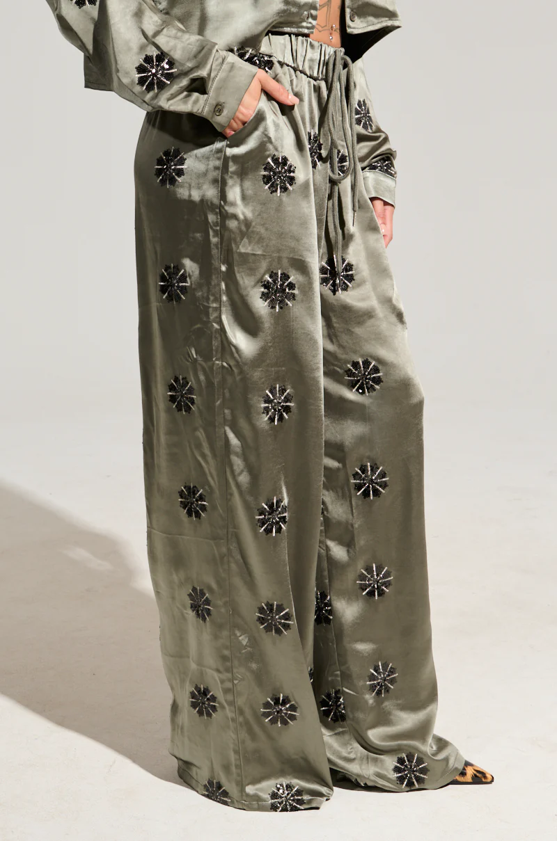 SUNSET DREAMS SATIN PANT IN SAGE - Image 3