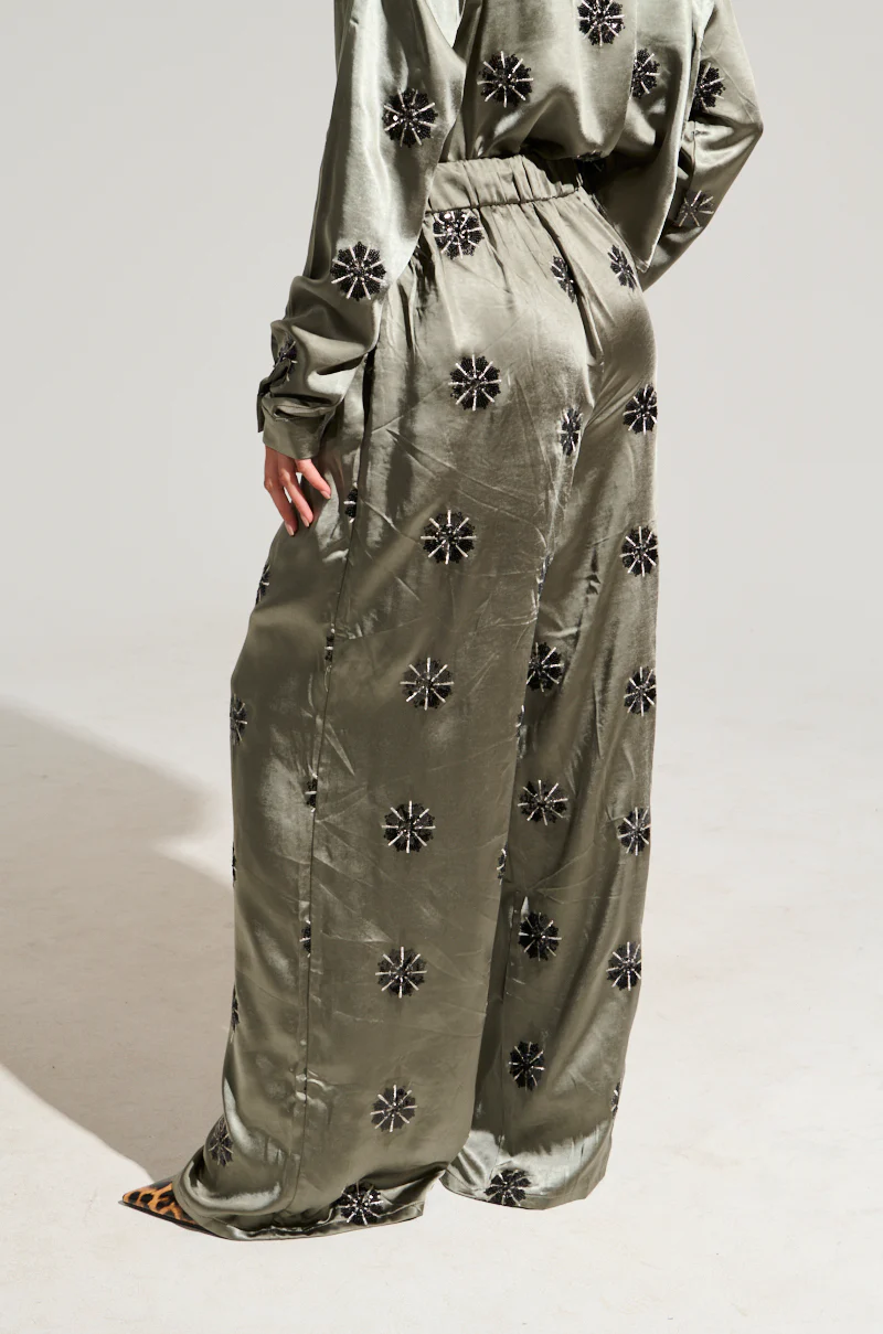 SUNSET DREAMS SATIN PANT IN SAGE - Image 4
