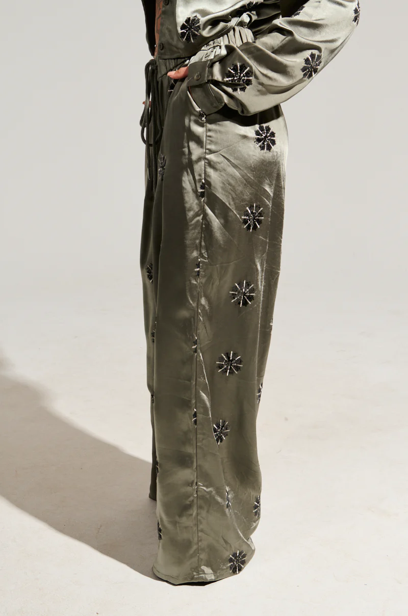 SUNSET DREAMS SATIN PANT IN SAGE - Image 5
