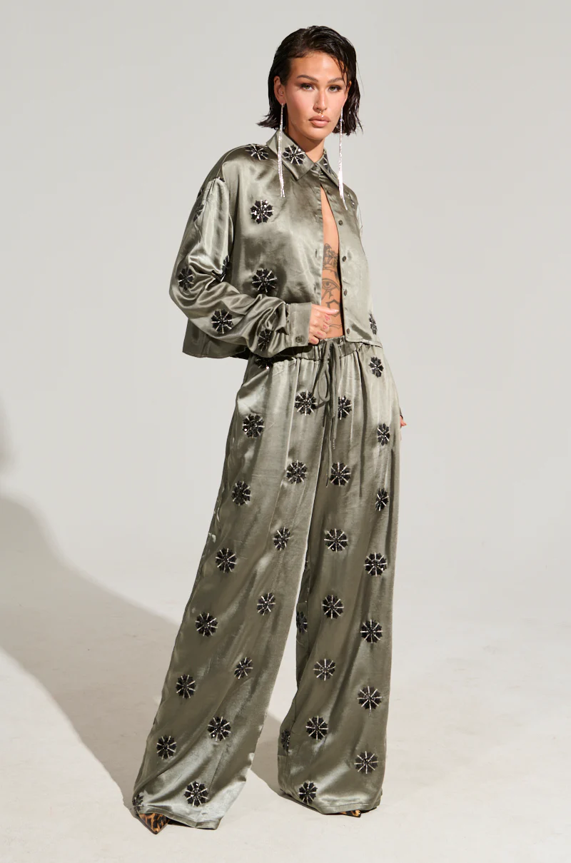 SUNSET DREAMS SATIN PANT IN SAGE - Image 6