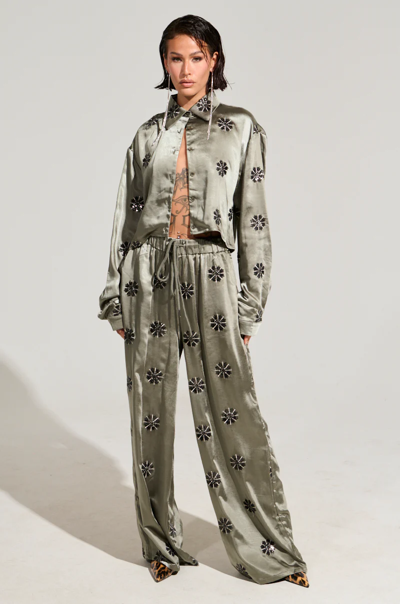 SUNSET DREAMS SATIN PANT IN SAGE - Image 7