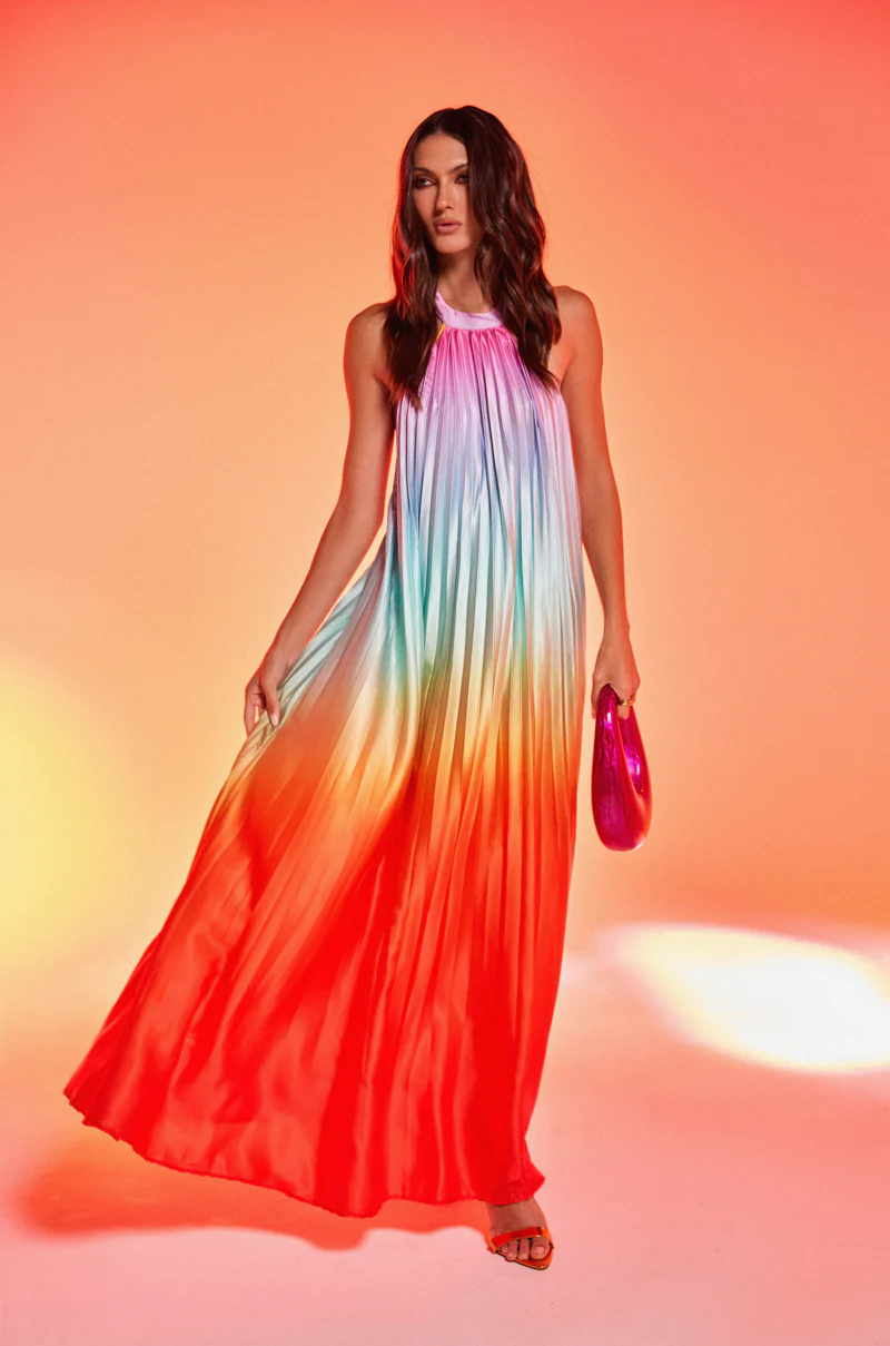 SUNSET PLEATED OMBRE MAXI DRESS - Image 2