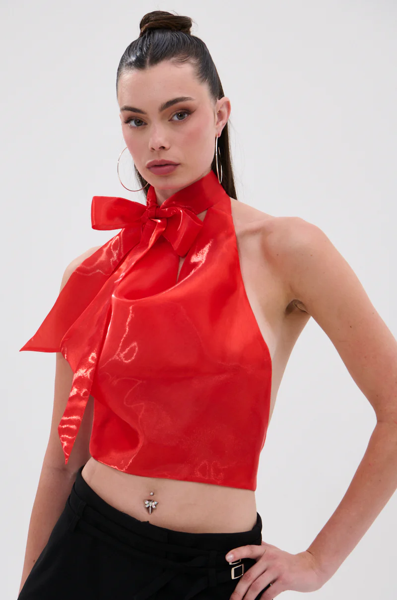 SUNSHINE COWL NECK SATIN BLOUSE IN ORANGE - Image 2