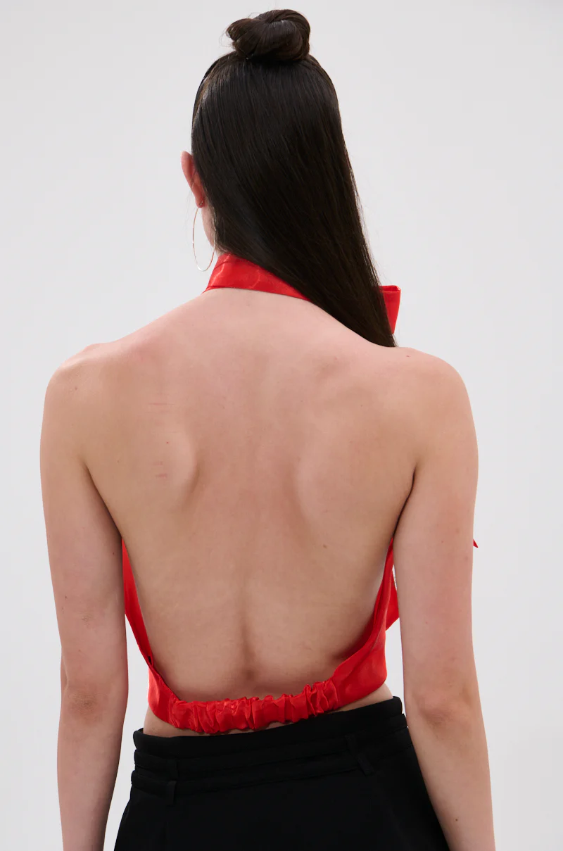 SUNSHINE COWL NECK SATIN BLOUSE IN ORANGE - Image 4