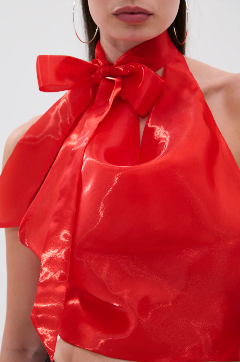 SUNSHINE COWL NECK SATIN BLOUSE IN ORANGE - Image 7