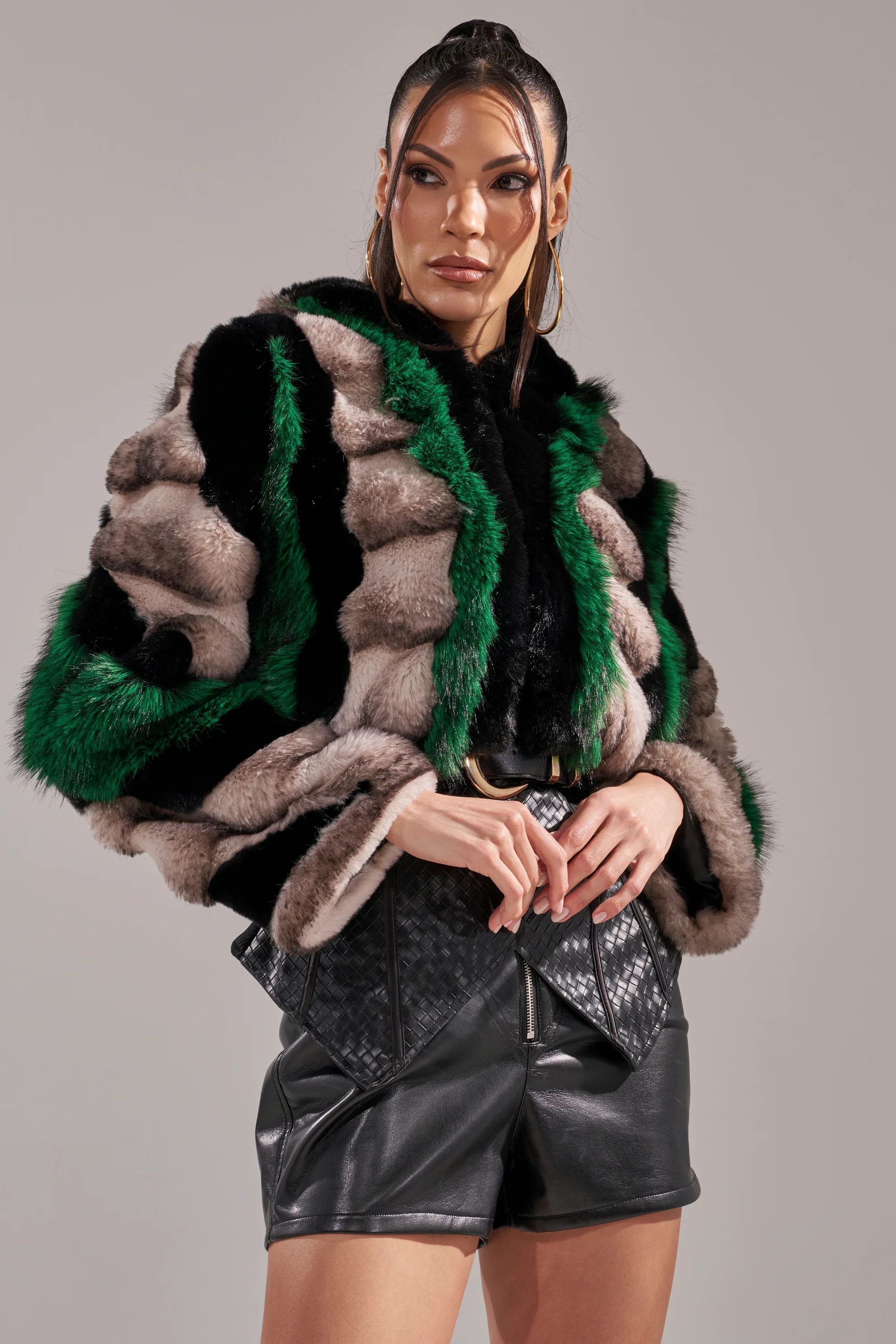 SUPERNOVA PANELED FAUX FUR IN GREEN - Image 4