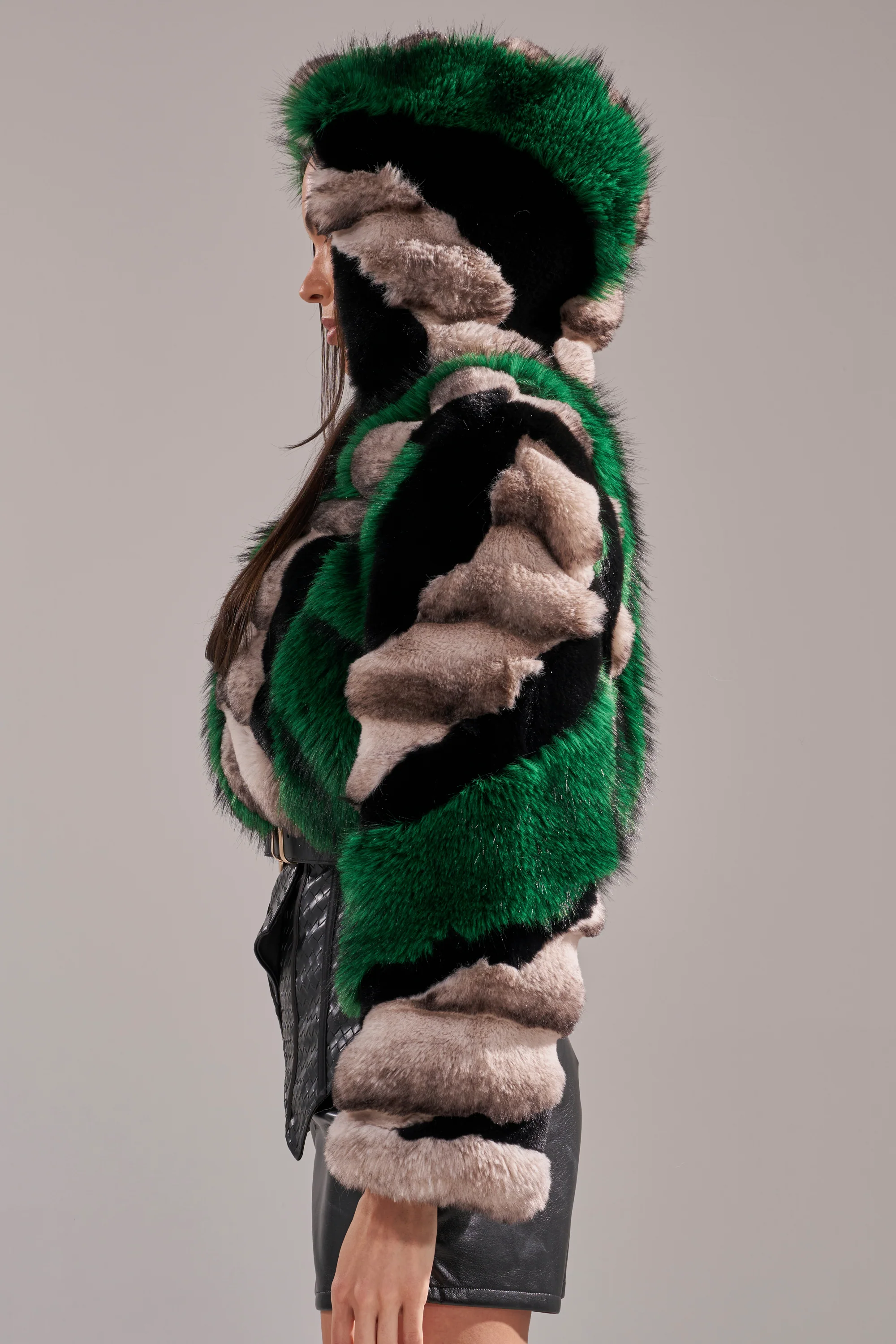 SUPERNOVA PANELED FAUX FUR IN GREEN - Image 6