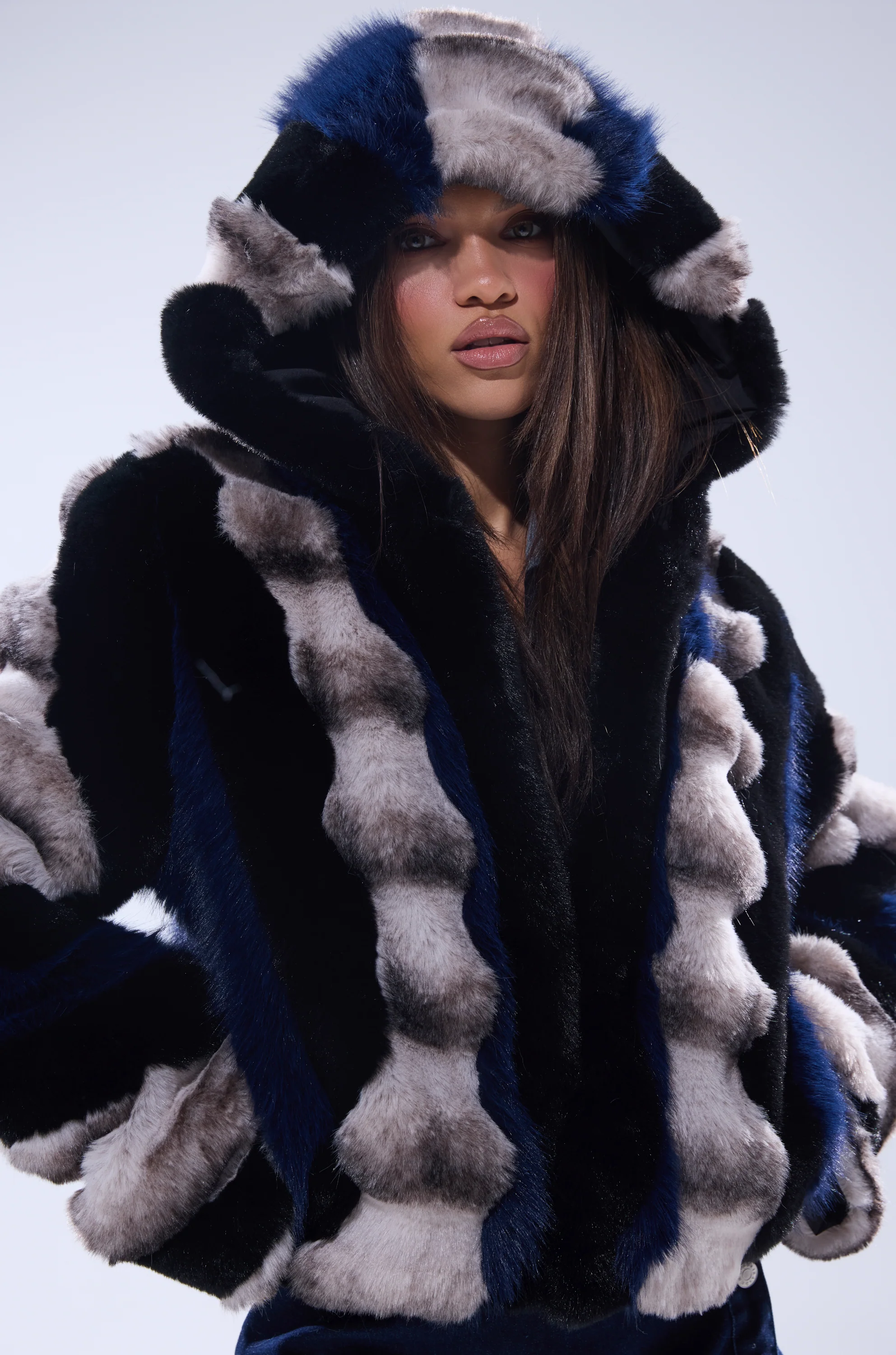 SUPERNOVA PANELED FAUX FUR IN BLUE MULTI
