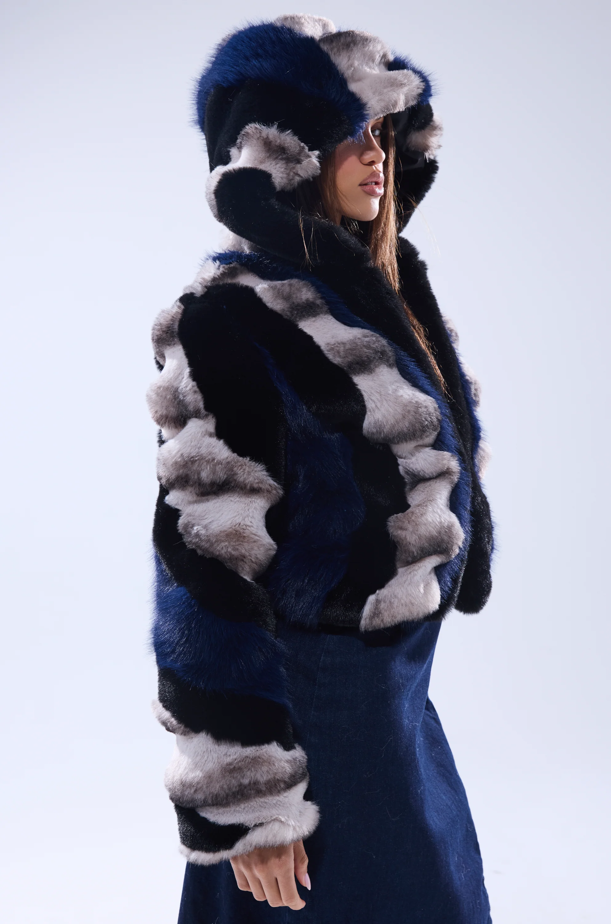 SUPERNOVA PANELED FAUX FUR IN BLUE MULTI - Image 10