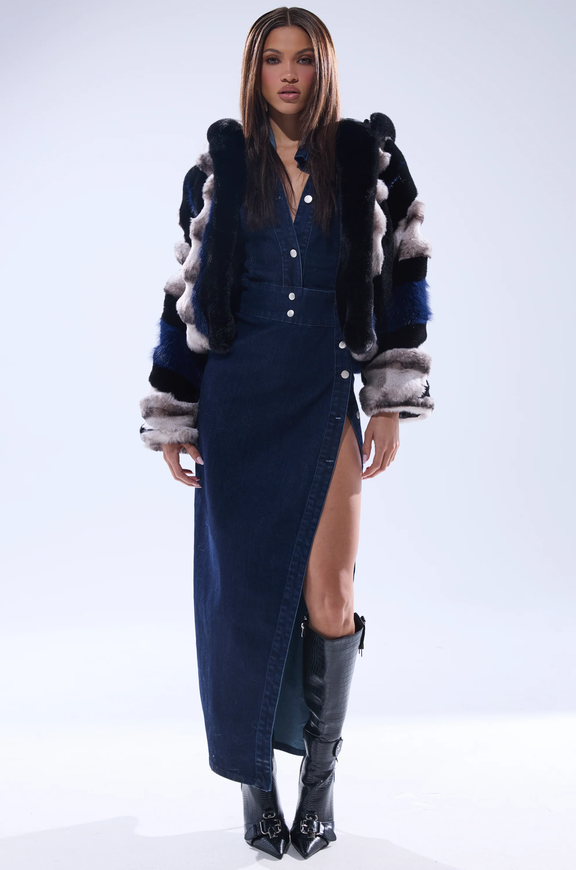 SUPERNOVA PANELED FAUX FUR IN BLUE MULTI - Image 12