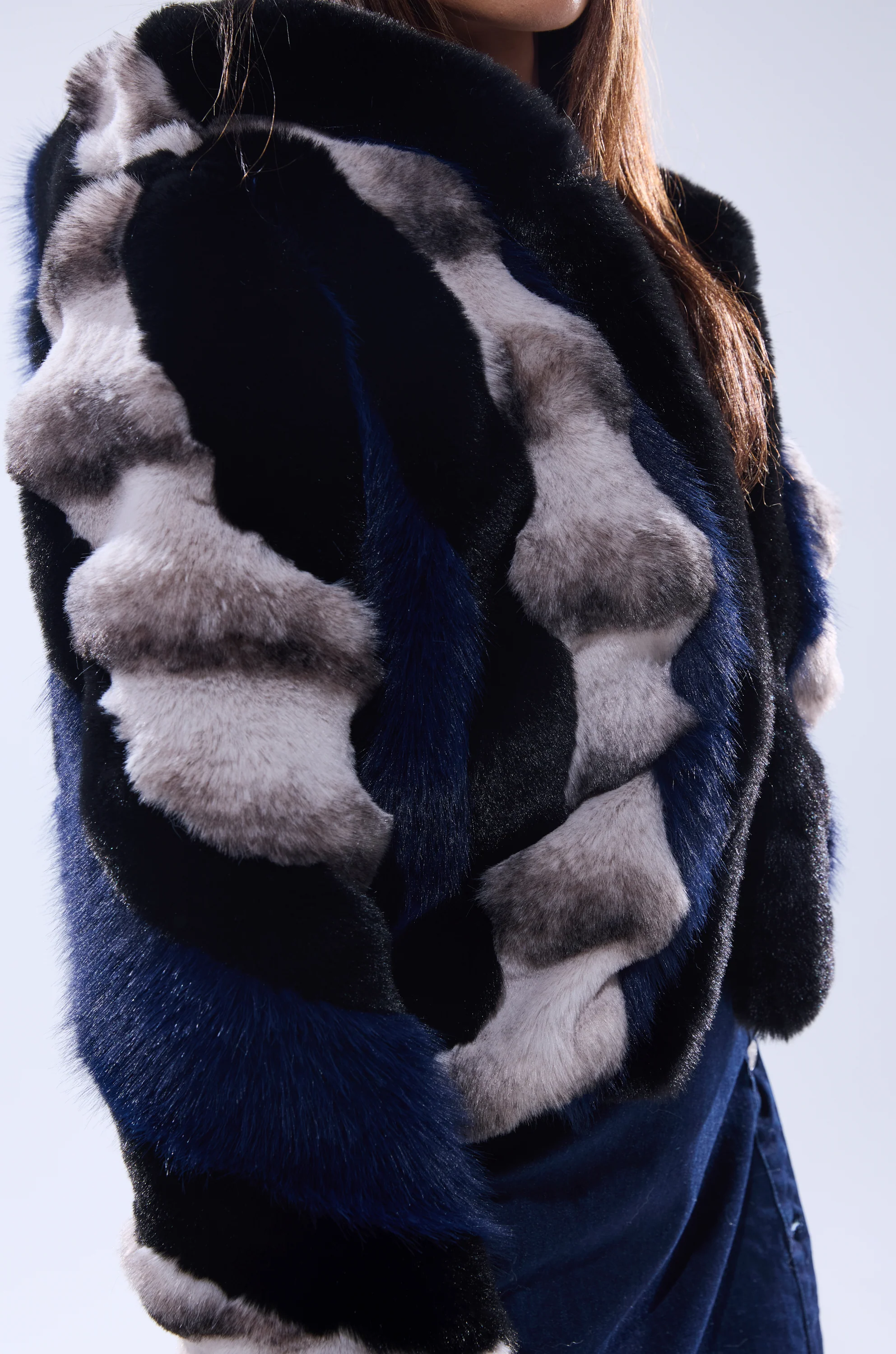 SUPERNOVA PANELED FAUX FUR IN BLUE MULTI - Image 15