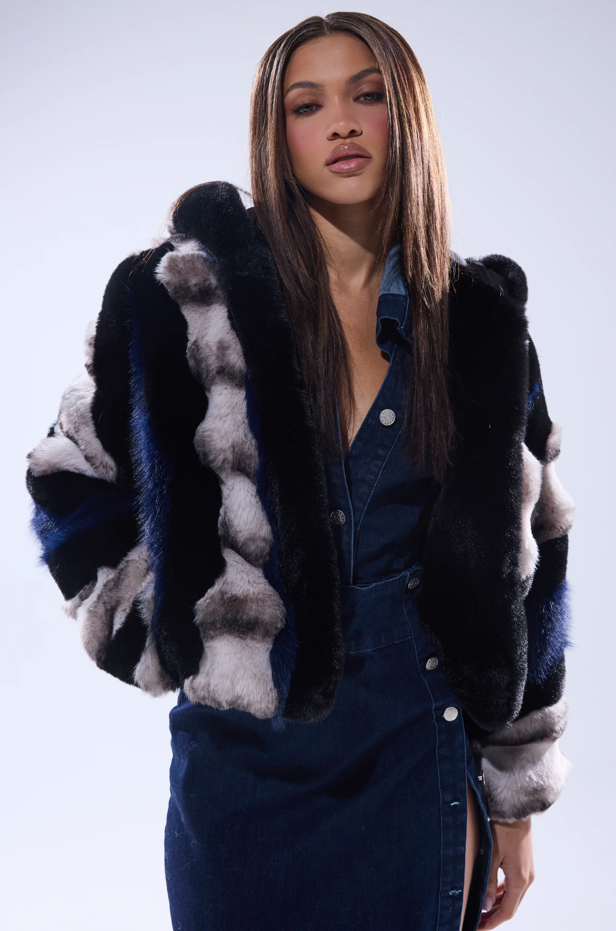 SUPERNOVA PANELED FAUX FUR IN BLUE MULTI - Image 4