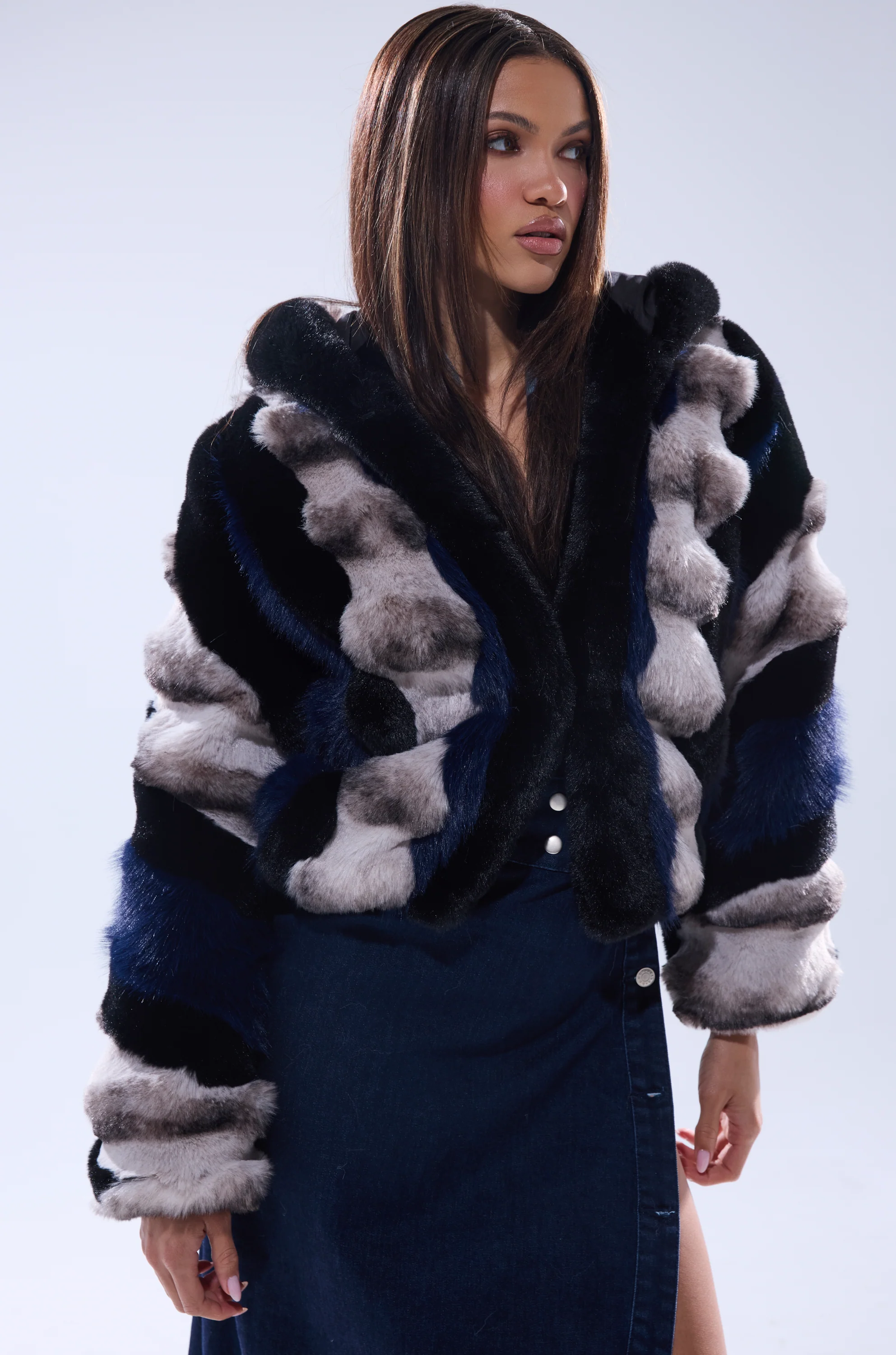 SUPERNOVA PANELED FAUX FUR IN BLUE MULTI - Image 7