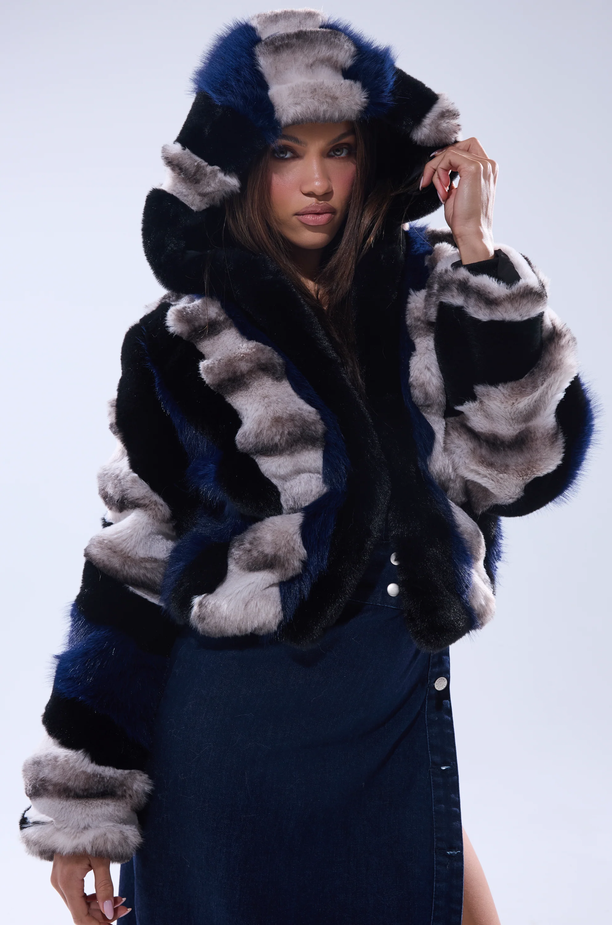 SUPERNOVA PANELED FAUX FUR IN BLUE MULTI - Image 8