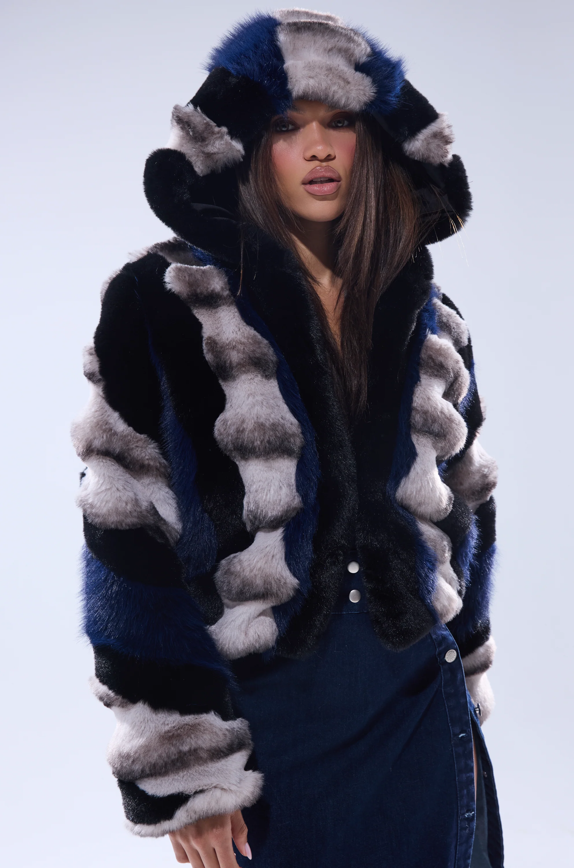 SUPERNOVA PANELED FAUX FUR IN BLUE MULTI - Image 9