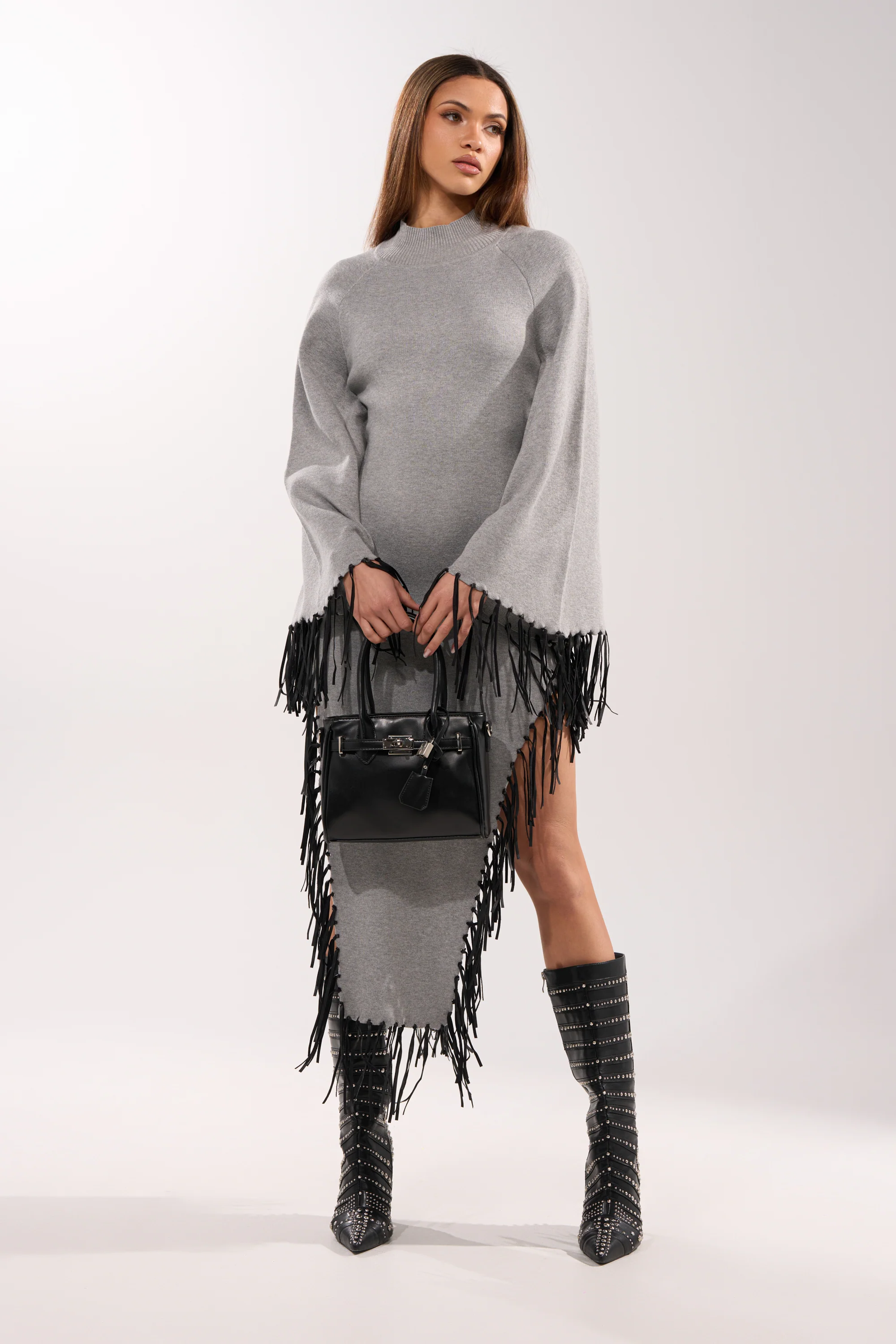 SWEATER WEATHER KNIT MIDI DRESS IN GREY