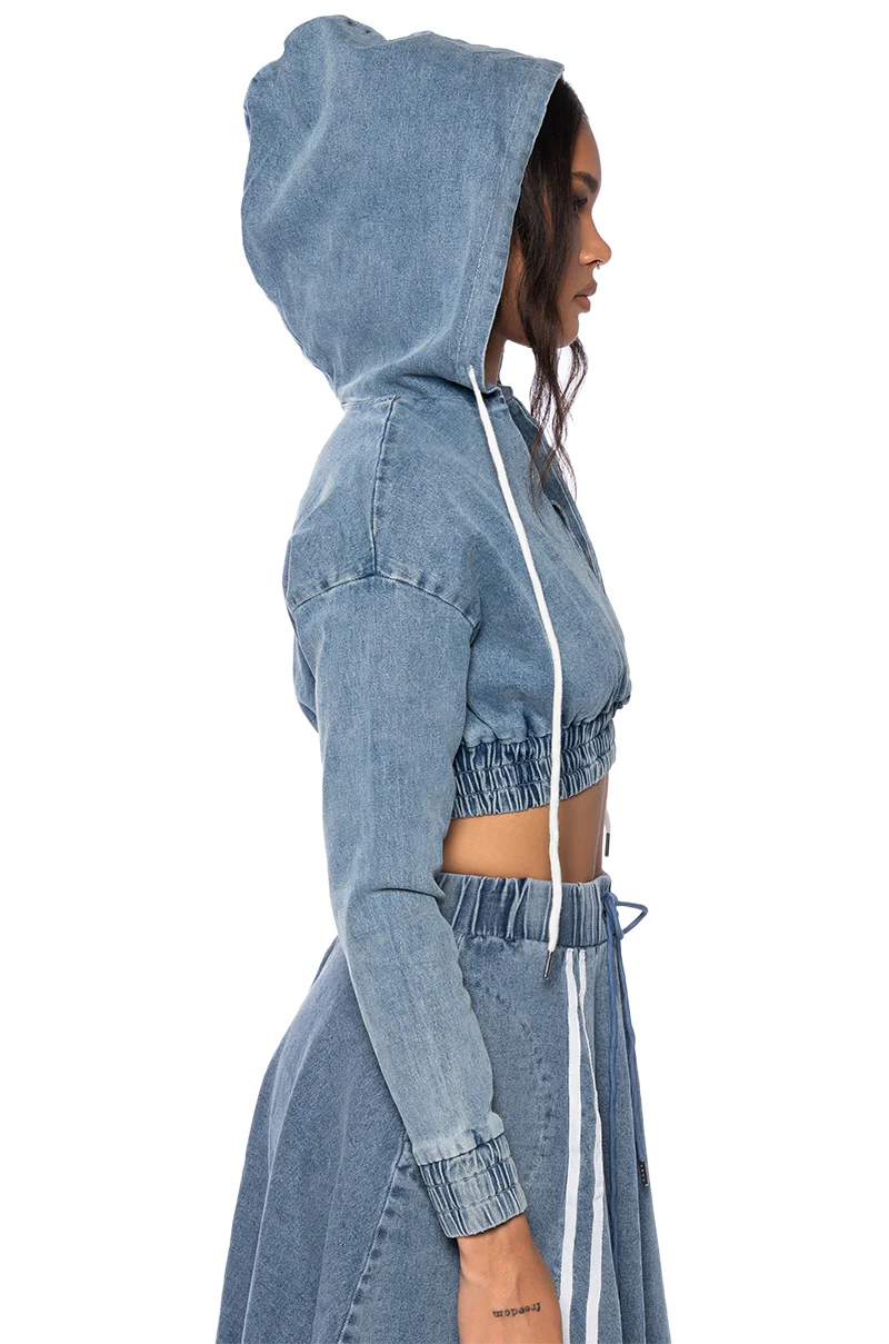 SWEET NOTHINGS STRIPED DENIM HOODED SWATSHIRT - Image 3