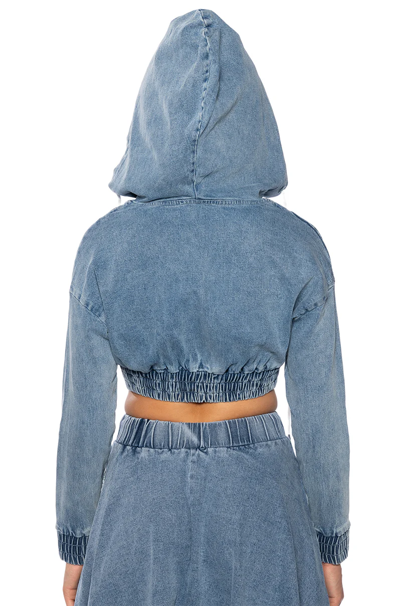 SWEET NOTHINGS STRIPED DENIM HOODED SWATSHIRT - Image 4
