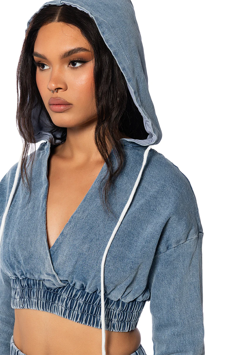SWEET NOTHINGS STRIPED DENIM HOODED SWATSHIRT - Image 5