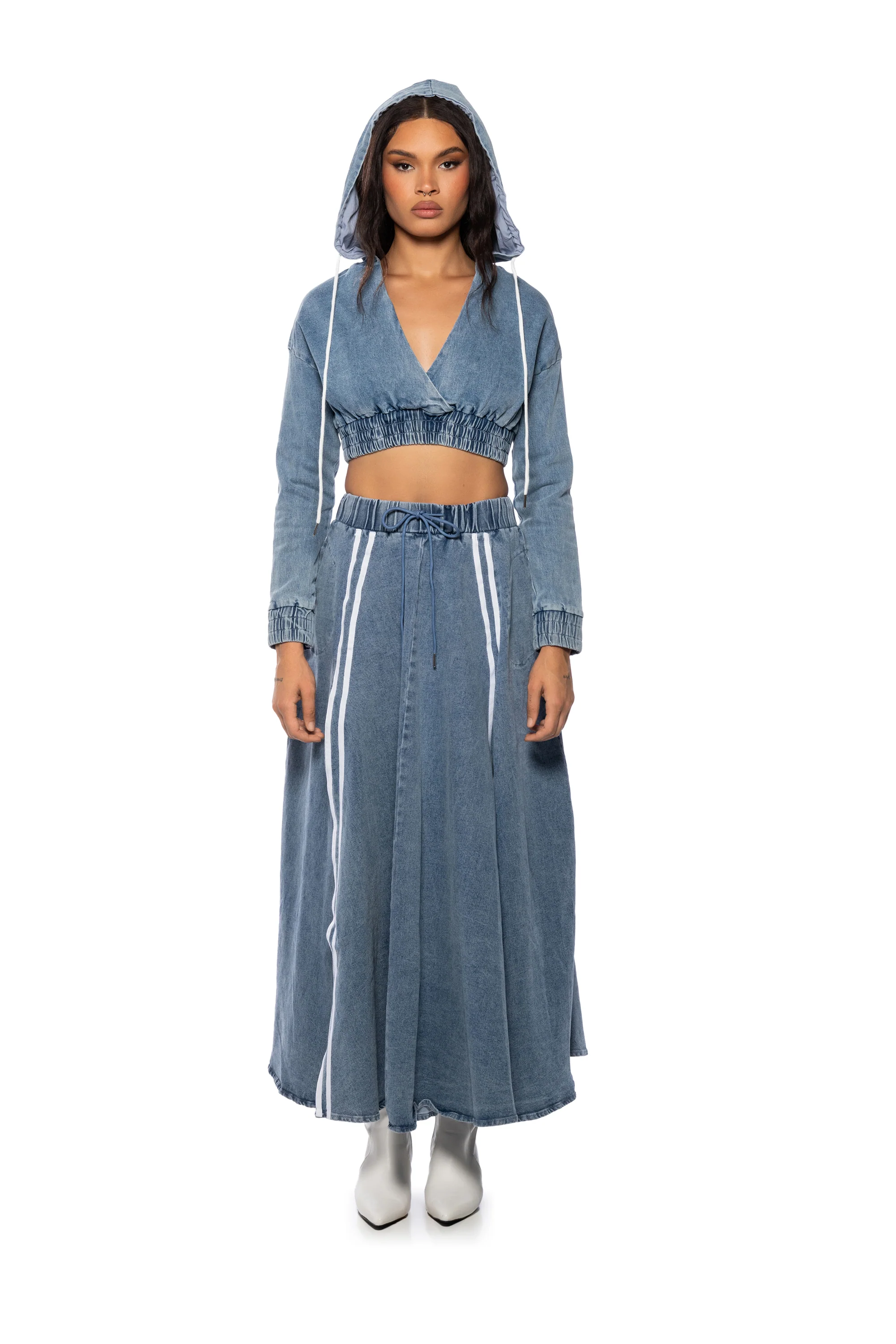 SWEET NOTHINGS STRIPED DENIM HOODED SWATSHIRT - Image 6