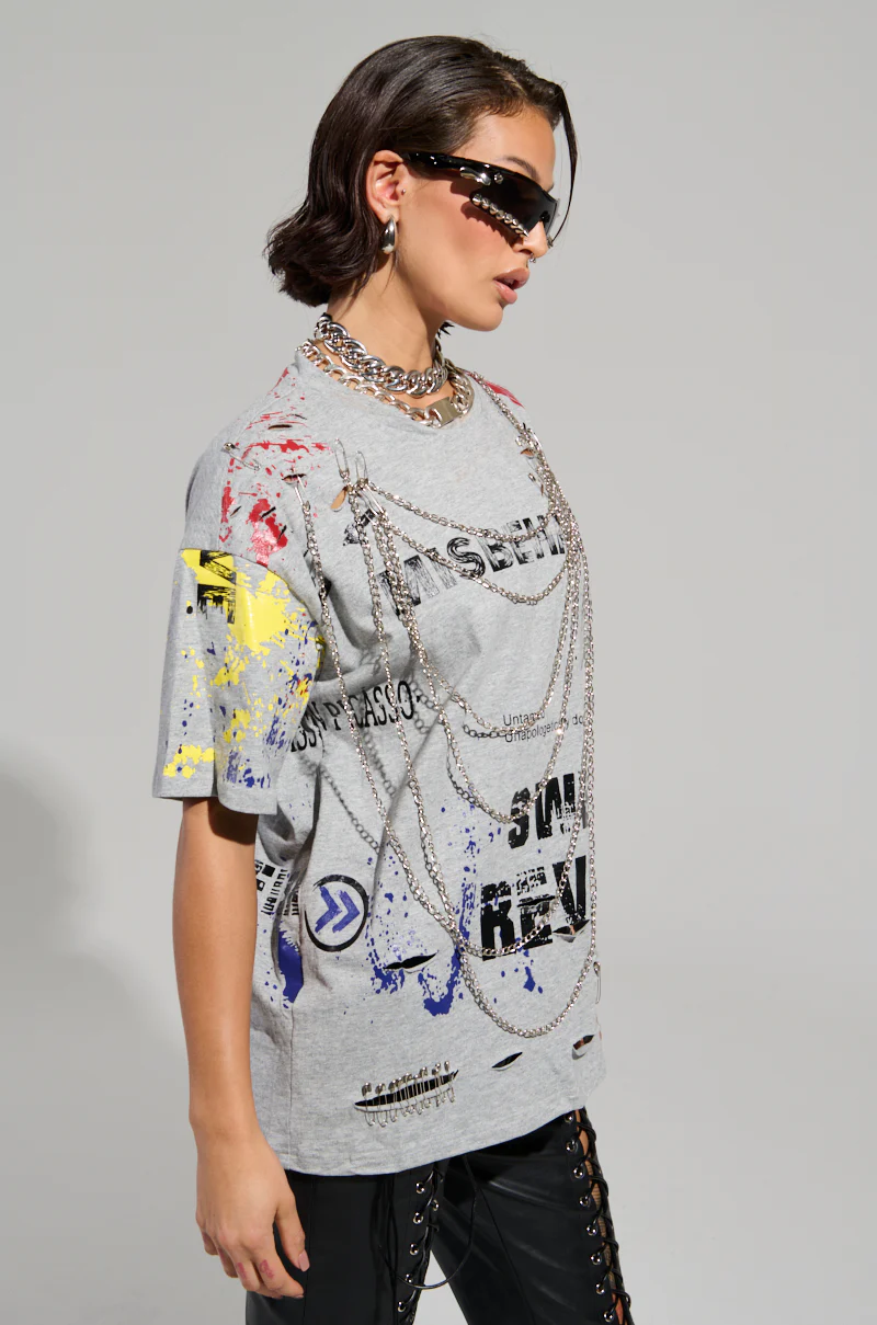 SWEET REVENGE DISTRESSED T-SHIRT IN GREY - Image 2