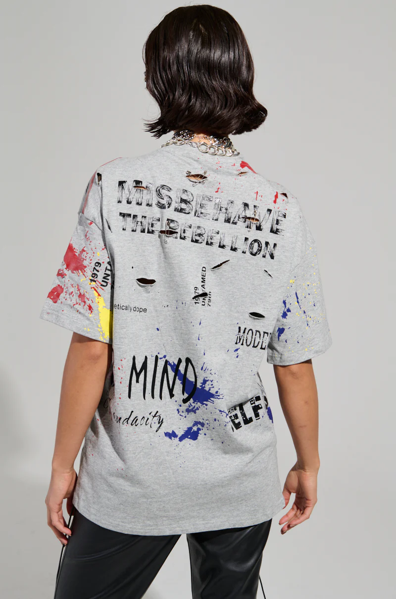 SWEET REVENGE DISTRESSED T-SHIRT IN GREY - Image 4