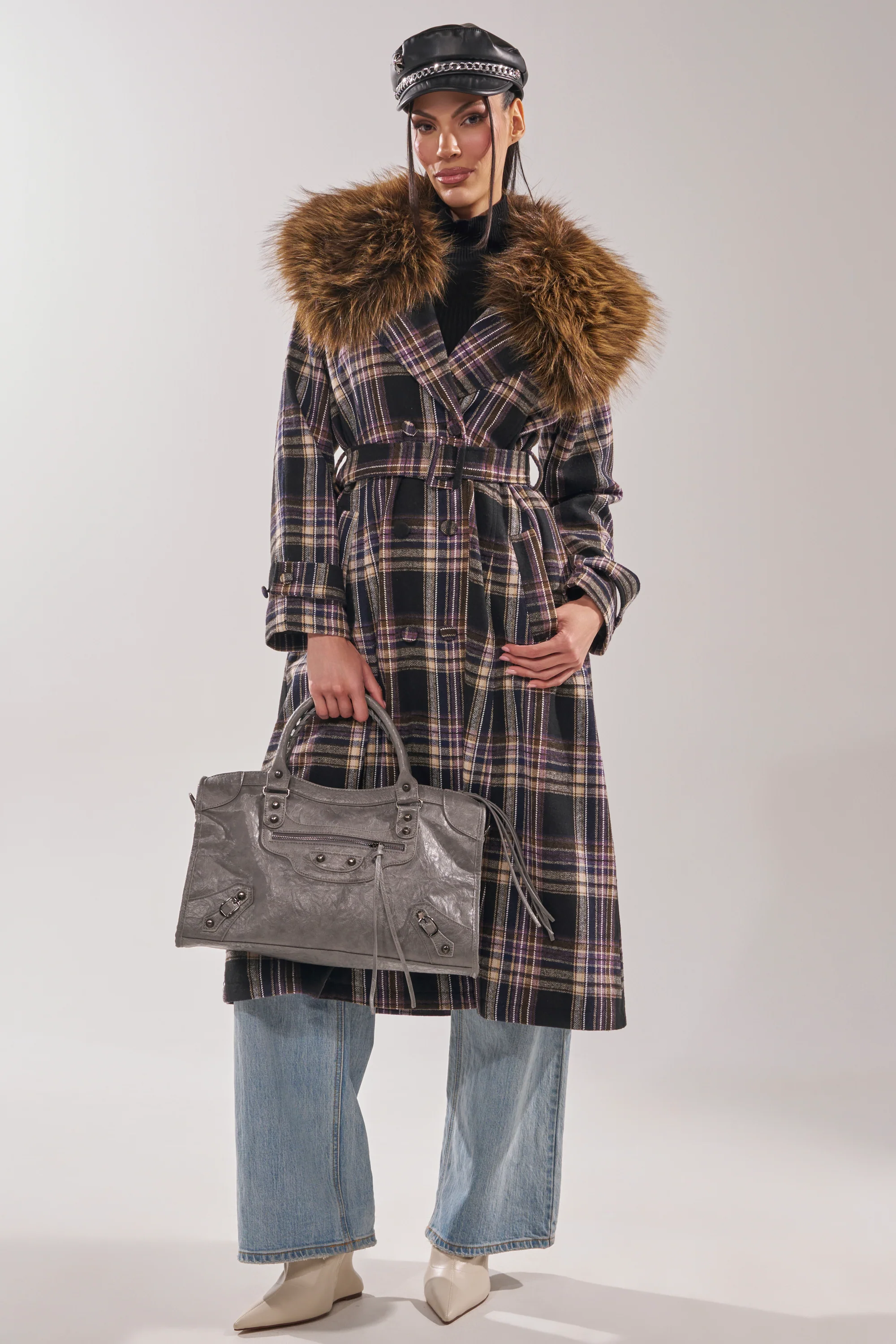 SWEPT UP FUR TRIM TRENCH