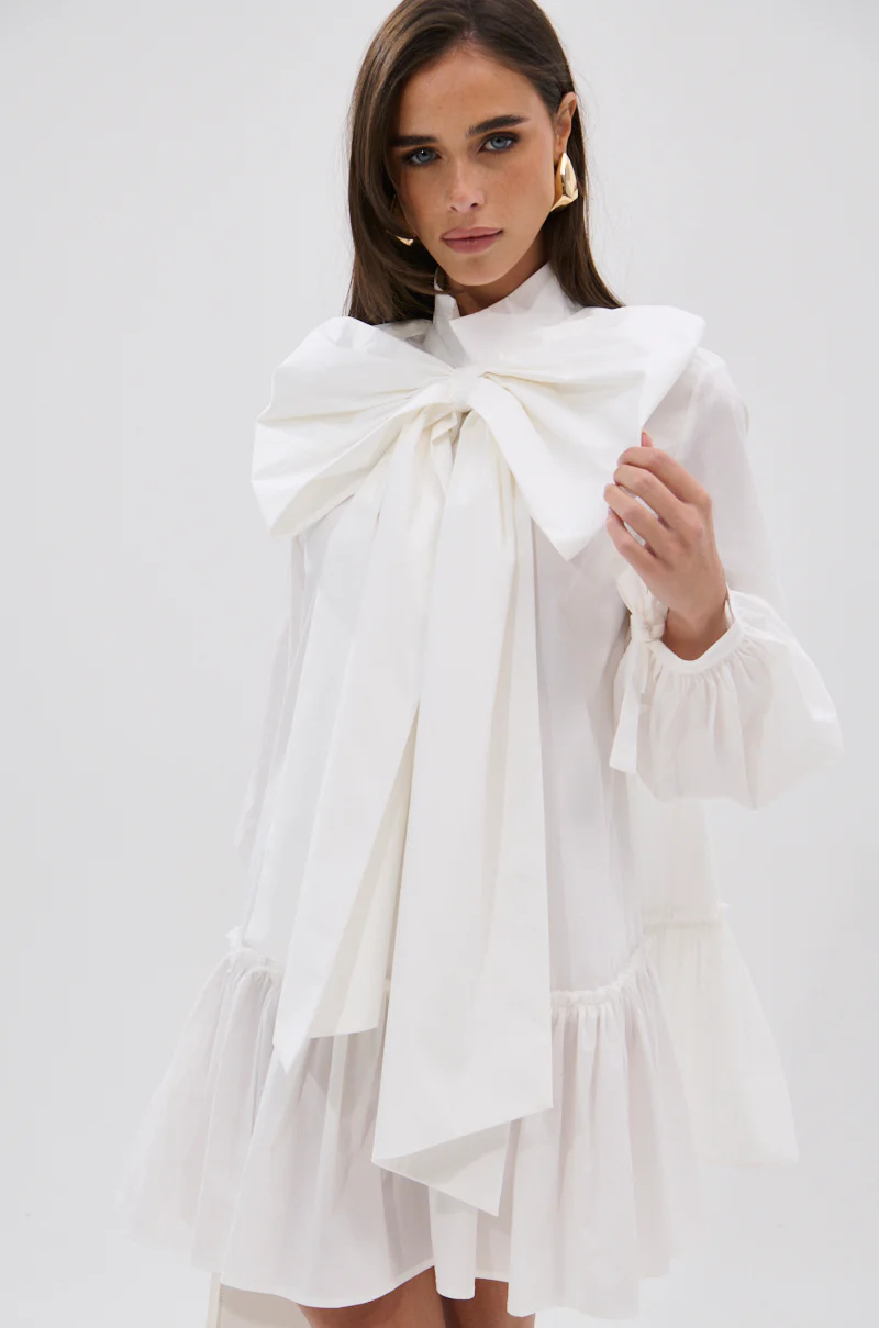 TAKE A BOW POPLIN MINI DRESS