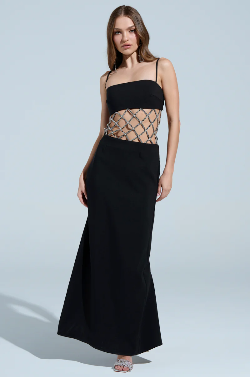 TAKE IT BLACK MIDI DRESS WITH RHINESTONE CUTOUT - Image 2
