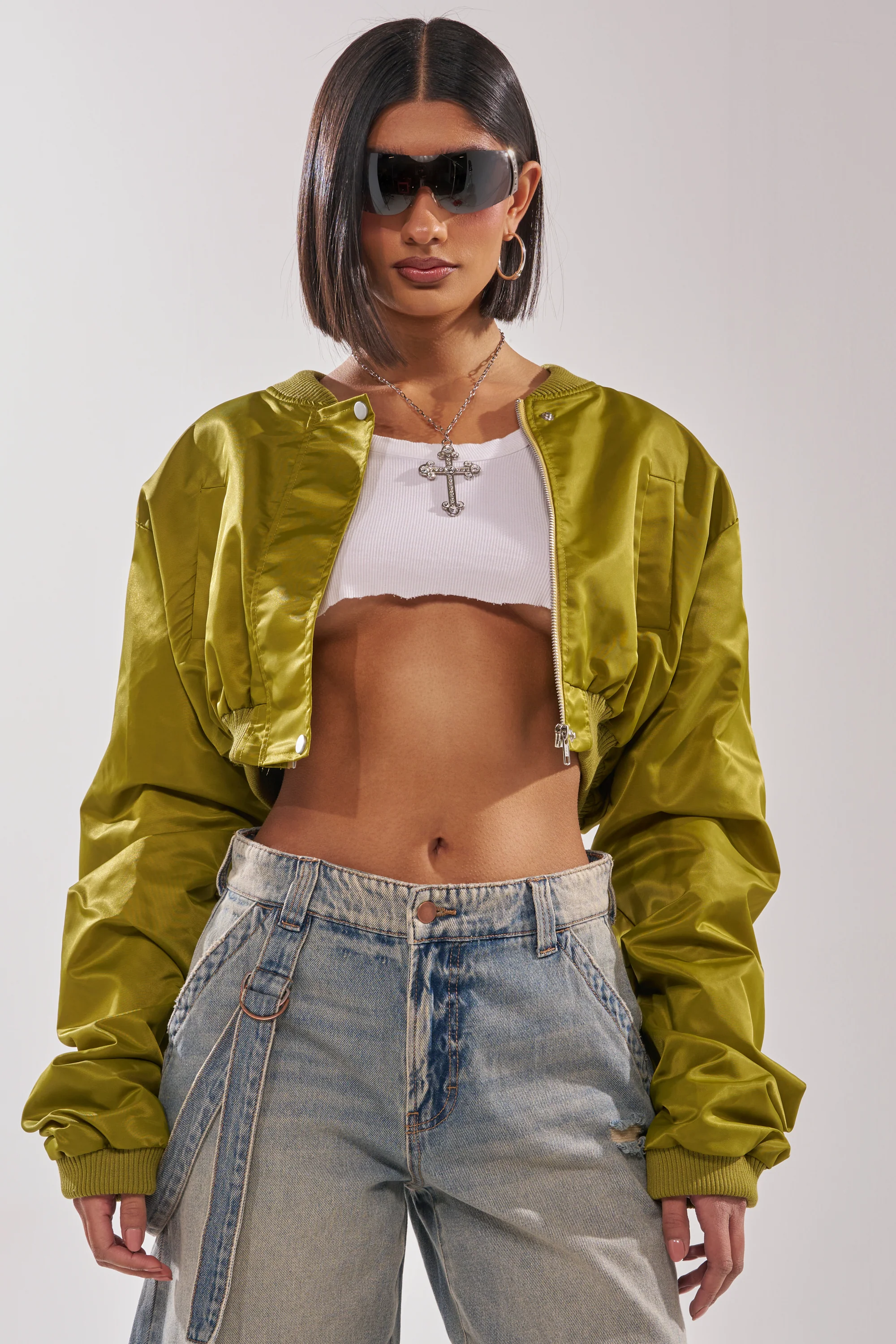 TAKE IT EASY CROPPED BOMBER IN GREEN