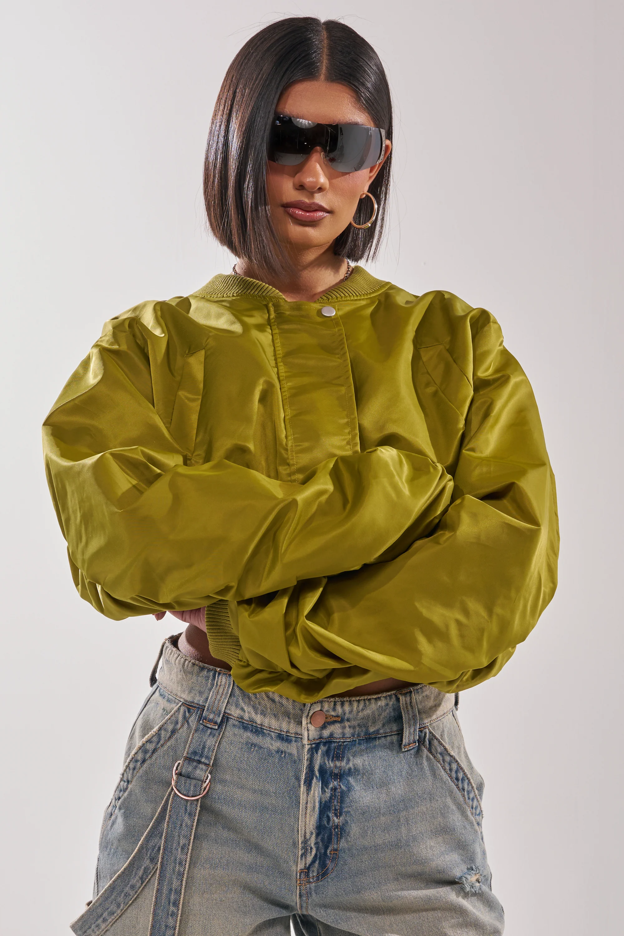 TAKE IT EASY CROPPED BOMBER IN GREEN - Image 5