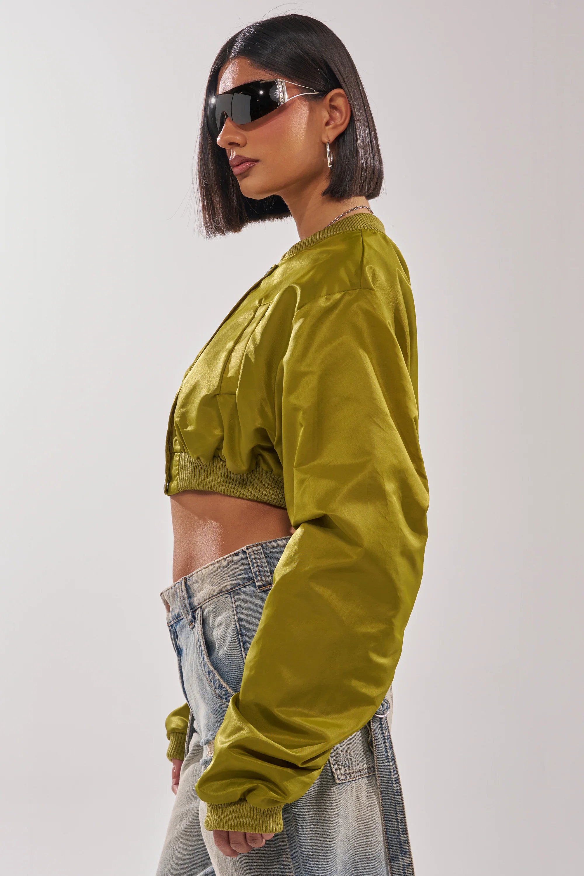 TAKE IT EASY CROPPED BOMBER IN GREEN - Image 6