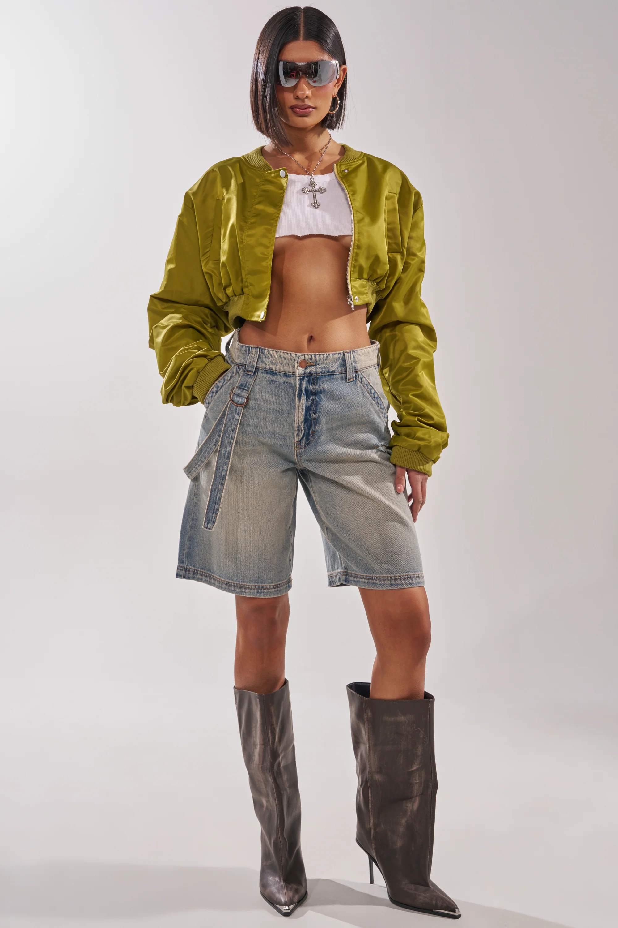 TAKE IT EASY CROPPED BOMBER IN GREEN - Image 8