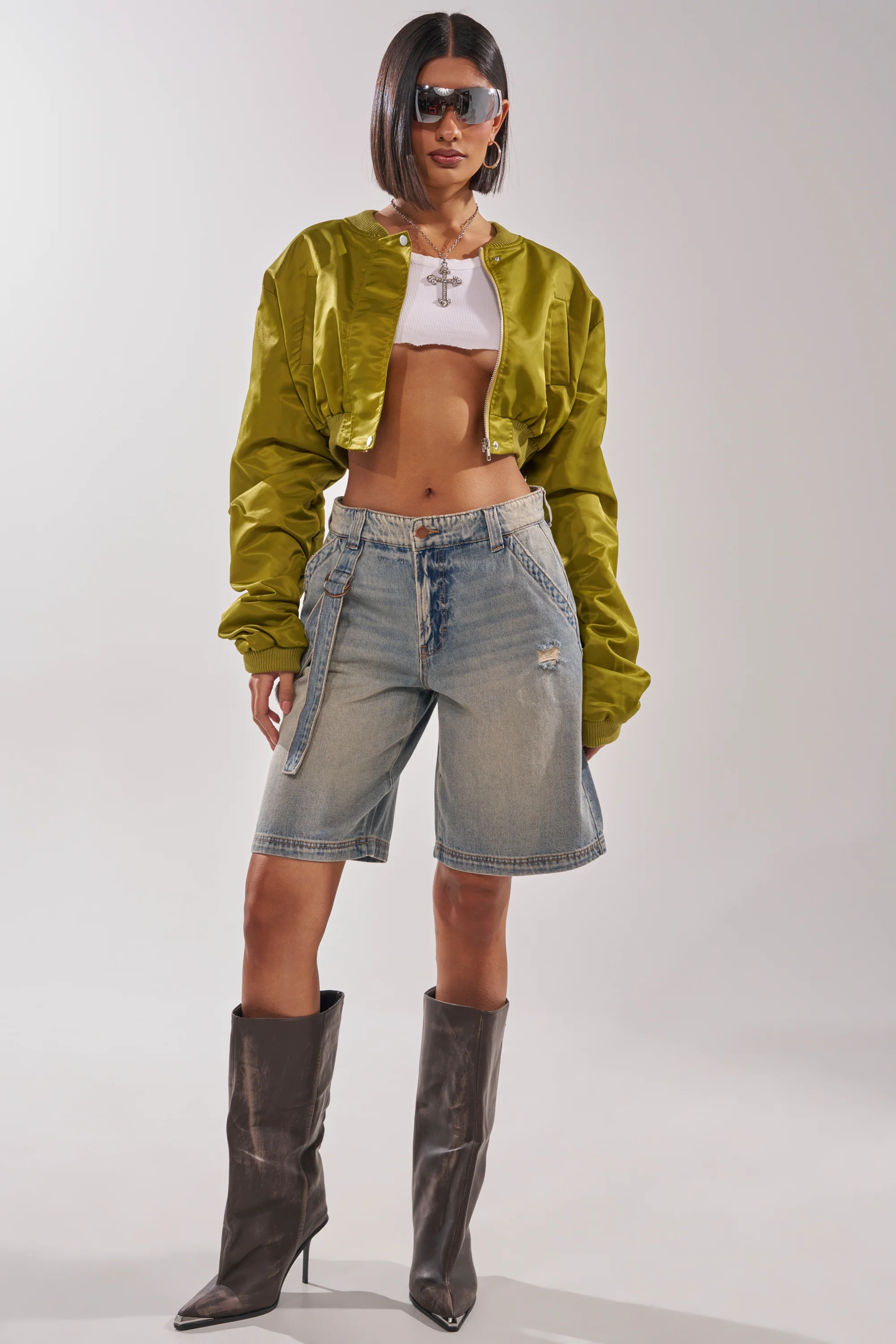 TAKE IT EASY CROPPED BOMBER IN GREEN - Image 9