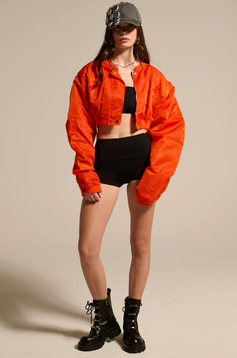 TAKE IT EASY CROPPED BOMBER IN ORANGE - Image 6